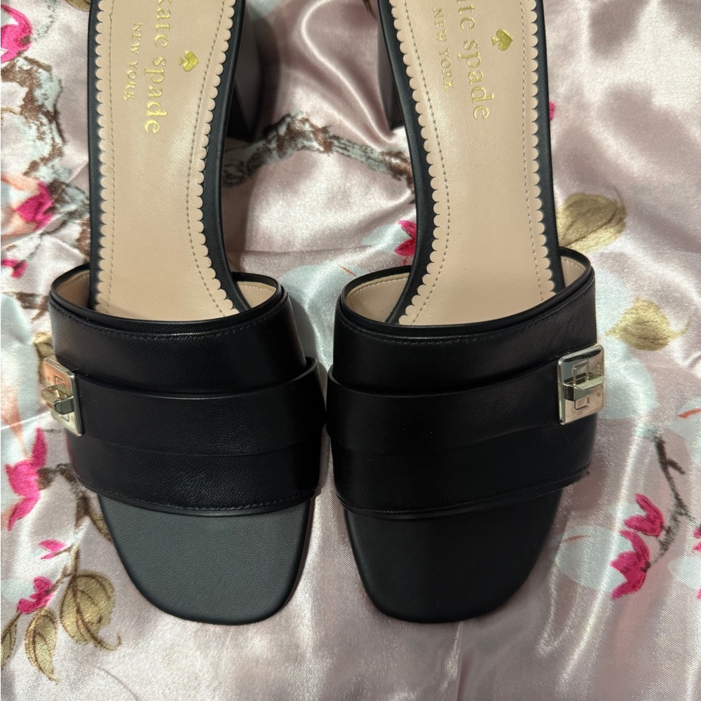Kate Spade Black Leather Slides - Picture 2 of 8
